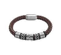 PVUVTNAHW Pulsera de Cuero Rojo café Negro Azul Cuentas vikingas de Acero Inoxidable 316L Cierre magnético Fuerte for Hombre(19.5cm,Coffee Viking)
