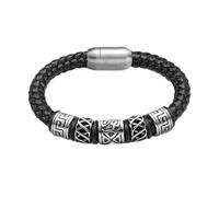 PVUVTNAHW Pulsera de Cuero Rojo café Negro Azul Cuentas vikingas de Acero Inoxidable 316L Cierre magnético Fuerte for Hombre(19.5cm,Black Viking)