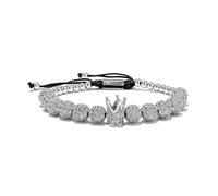 PVUVTNAHW Pulsera de Hombre con Corona de Lujo con Cuentas Redondas de circonita Micro pavimentada de Acero Inoxidable 316L Negro Dorado Ajustable(Silver)