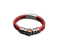 PVUVTNAHW Pulsera de Hombre de Cuero de Vino Tejido Estilo Bohemio Pop de Acero Inoxidable 316 Accesorios de Cabeza de Fantasma(22cm,Clouds Red)
