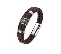 PVUVTNAHW Pulseras de Cuero de 2 Capas con imán de Acero Inoxidable Pulsera Multicapa de Moda joyería Brazalete Masculino a Granel(22cm,S-Brown)