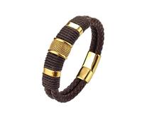 PVUVTNAHW Pulseras de Cuero de 2 Capas con imán de Acero Inoxidable Pulsera Multicapa de Moda joyería Brazalete Masculino a Granel(22cm,G-Brown)