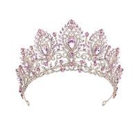 PVUVTNAHW Tiara Amarilla, Diadema de Reina, Coronas de Novia for Mujer, Tiaras, Vestido de Boda, Corona, joyería for el Cabello, Tocado de cumpleaños de Princesa(Gold Pink)