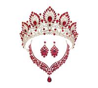 PVUVTNAHW Tiaras Y Coronas De Cristal, Conjunto De Joyería Nupcial, Tiara, Gargantilla, Collar, Pendientes For Vestido De Novia, Accesorio For Desfile De Novias(Gold Red Set)