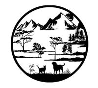 PVYGDXYI Arte de Pared de Metal con Silueta de Bosque de Montaña, Escena de Montaña Negra con Gato y Perro, Decoración Rústica para Sala de Estar, Dormitorio, Jardín y Patio 50 * 50cm