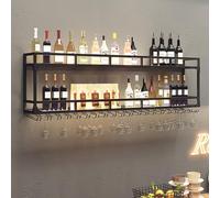 PVYGDXYI Moderno estante de vino de pared con soporte para vidrio, vitrina industrial LED multifuncional, almacenamiento de bar para 2 niveles (100 x 55 x 25 cm, negro)