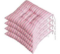 PVYGDXYI Paquete de 4 Cojines para Exterior con Correas de sujeción, 40 x 40 cm, Antideslizantes y duraderos, con diseño de Rayas Suaves para sillas de Comedor, Cocina, Patio y jardín (Rayas Rosas).