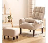 PVYGDXYI Sillón moderno, silla decorativa de mediados de siglo con patas de madera, respaldo alto tapizado de tela otomana para sala de estar, dormitorio, oficina, espacio pequeño