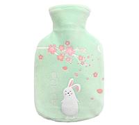 PW Caucho Botella de agua caliente con Cubierta de felpa Alivio del dolor y uso diario Bolsa caliente 350 ml / 12 onzas, Flores de cerezo y conejo A