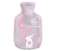 PW Caucho Botella de agua caliente con Cubierta de felpa Alivio del dolor y uso diario Bolsa caliente 350 ml / 12 onzas, Flores de cerezo y conejo B