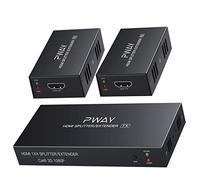 PW-HTS0102 (POC) 1X2 Splitter HDMI Extensor de Divisor Puerto sobre Cat5e/Cat6 Cable Ethernet con Control Remoto Sin demora hasta 50m/165ft y Resolución hasta 1080P@60 Hz (1 In 2 out)