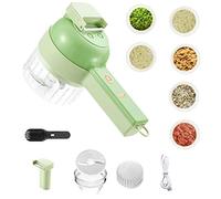 PW TOOLS Cortador Verduras Eléctrico Portátil 4 En 1, Procesador Alimentos Chopper Mano, Licuadora Rebanadora Inalámbrica, Picadora Ajo, Trituradora Alimentos
