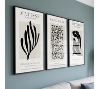 PWAAHDC Juego de 3 impresiones artísticas de pared de Matisse, color beige neutro vintage, pósteres en lienzo para decoración elegante de sala de estar y dormitorio (sin marco, 40 x 50 cm)