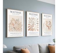 PWAAHDC Juego de 3 lienzos abstractos de Matisse sin marco, pósters boho de estilo vintage neutro, adecuados para el salón o el dormitorio (40 x 50 cm)