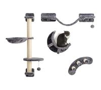 PwaHut - Juego de 4 paredes de escalada para gatos con hamaca, puente para gatos, árbol rascador con bola colgante, rascador de pared, muebles para gatos de hasta 5 kg, color gris oscuro