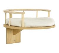 PwaHut - Pared de escalada para gatos con cojín, hamaca, rascador de pared de felpa, muebles para gatos de hasta 5 kg, roble y blanco crema