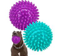 Pweituoet Paquete de 2 pelotas chirriantes resistentes de 4.5 pulgadas para perros medianos y grandes, juguetes de bola para perros con pinchos para limpiar los dientes y entrenar, juguetes grandes