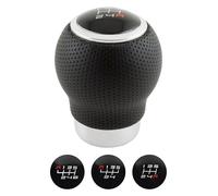 +PWR Car Parts Pomo de Cambio de Marchas Universal Modelo OEM Corto Simil Piel Microperforada Negra. Gatillo de 27 mm. Con Esquemas de Cambio de Marcha Intercambiables