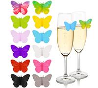 Pwsap 12 Piezas Identificador de Copas, Silicone Marcadores de Copas Multicolor Encantos de Copa de Vino Accesorios de Decoración de copa de vino Mariposa Gadgets de reconocimiento de Copa de Vino
