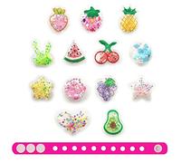 Pwsap 14 Piezas, Bonitos Adornos de Zapatos con Pulsera, Encantos de Bling para Decoración de Zapatos, Encantos de Zapatos de Frutas, Lovely CLOG Charms para Clog Sandalias, Regalo para Niñas Niños