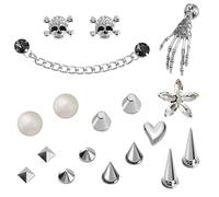 Pwsap 18PCS Fresco Punk Adornos de Zapatos con Cadena, Remache Spike Cono Esqueleto Encantos para Clog Sandalias, EMO Gótico Y2K CLOG Charms Accesorios, Moda Decoración del Zapato, Regalo de Fiesta