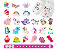 Pwsap 25PCS Adornos de Zapatos con Pulsera, Lovely CLOG Charms Incluyen Unicorn Crown Rainbow Cake Candy Balloon, PVC Encantos de Zapatos para Clog Sandalias, Regalo para Niñas Niños