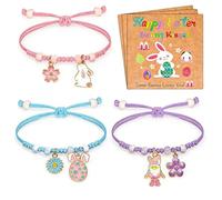Pwsap 3 Piezas Pulsera Conejito de Pascua para Niños, Brazalete Ajustable con Dijes Conejito Huevo Flor, Cestas de Pascua Regalo de Pascuas para Niñas Hija Hermana Sobrina Prima Mejor Amiga