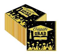 Pwsap 60 Piezas Servilletas con Motivo de Birrete, Negro Dorado Servilletas de Decorativas para Fiesta de Graduación, Elegante Servilletas de Papel Desechables para Cenas y Fiestas, 33 x 33cm