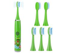 Pwsap Cepillo de Dientes Eléctrico para Niños, Cepillo de Dientes Sónico para Niños, Niños de 3 a 12 Años y 5 Cabezales de Cepillo, para Niños y Niñas, Patrón de Rana