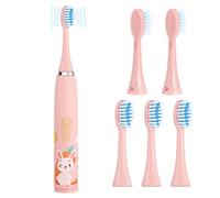 Pwsap Cepillo de Dientes Eléctrico para Niños, Cepillo de Dientes Sónico para Niños, Niños de 3 a 12 Años, y 5 Cabezales de Cepillo, para Niños y Niñas, Patrón de Conejo
