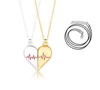 Pwsap Collares para Parejas para él y Ella en el Diseño de ECG, BFF Collares Imán Collares con Colgante de Medio Corazón, Joyería Regalo de San Valentín para Mujer, Niños, Mejores Amigos, Parejas