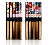 Pwsap Set de 10 Palillos de Bambú Naturales Reutilizables, 9Pulgadas Lindo Gato Hecho a Mano Japonés Palillos vajilla Set, en Lavavajillas, para Comer Ramen, Sushi, Fideos, Cocina Asiática