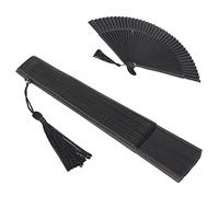 Pwshymi Abanico Plegable Clásico Negro con Borla para Decoración y Proyectos de Bricolaje Marco de Bambú 36.5x21cm Regalo para Fiestas