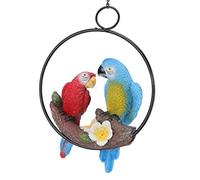 Pwshymi Colgante de Loro con Anillo de Hierro para Jardín, Modelo de Pájaro, Adorno Colgante Decorativo para Decoración de Patio y Balcón, Guacamayo Azul Rojo Pequeño