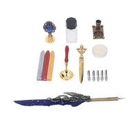 Pwshymi Juego de Pluma de Pluma, Kit de Caligrafía Exquisito Vintage para Escribir Regalos para Parejas, de Ganso Natural, Material de Latón, 8 Piezas (Azul marino)