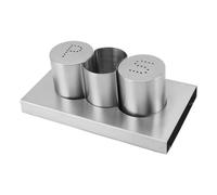 Pwshymi Juego de Salero y Pimentero de Acero Inoxidable, Elegante Dispensador de Especias para Cocinas Domésticas, Restaurantes, Incluye Soporte para Palillos de Dientes y Bandeja