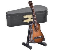Pwshymi Modelo de Guitarra Clásica en Miniatura, Adornos de Decoración de Escritorio, Instrumento Musical de Madera Realista para Escritorio, Estantería, Mesa, con Soporte, (Café)