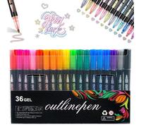 Pwzoax 8/12/24/36/48/60 Colors Dual-Line Contour Pen, Self Outlining Glitter Markers, Metallic Outline Pens Quick-Dry Ink for Drawing, Coloring & DIY Crafts (36 Colors)