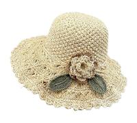 Pwzoax Elegant Crochet Straw Hat with Ruffle Detail, Sun Hat Wide Brim Foldable Straw Hats for Women Summer Beach Cap (Beige,Talla única)