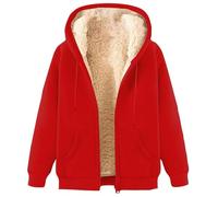 Pwzoax Fleece Jacket Women Zip up Hoodie Sherpa Lined Jackets Fall Winter Long Sleeve Coat with Pockets Casual Warm (Red,M)