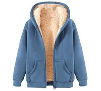 Pwzoax Fleece Jacket Women Zip up Hoodie Sherpa Lined Jackets Fall Winter Long Sleeve Coat with Pockets Casual Warm (Light Blue,4XL)