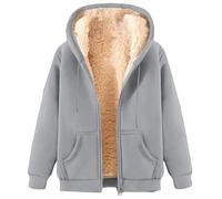 Pwzoax Fleece Jacket Women Zip up Hoodie Sherpa Lined Jackets Fall Winter Long Sleeve Coat with Pockets Casual Warm (Light Gray,XL)