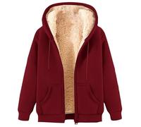 Pwzoax Fleece Jacket Women Zip up Hoodie Sherpa Lined Jackets Fall Winter Long Sleeve Coat with Pockets Casual Warm (Burgundy,L)