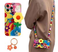 Pwzoax Flower with Lanyard Neck Strap Silicone Phone Case, Off Phone Strap, Phone Lanyard Crossbody for iPhone 15 14 13 12 11 Pro MAX (For iPhone 14,Phone Case+Wrist Strap+Lanyard)