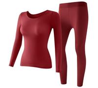 Pwzoax Seamless Elastic Thermal Inner Wear, Women Winter Ultra Thin Crewneck Soft Elastic Self-Heating Underwear Set (Red,XL(143-187 lbs))