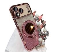 Pwzoax Sparkling Diamond Women's Phone Case with Mirror & Stand for iPhone 17 16 15 14 13 12 11 Pro MAX (15 Pro,Rose Gold)