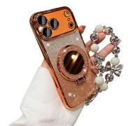 Pwzoax Sparkling Diamond Women's Phone Case with Mirror & Stand for iPhone 17 16 15 14 13 12 11 Pro MAX (12 Pro,Orange)