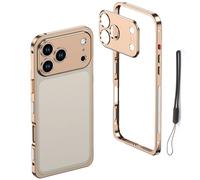 Pwzoax Ultra-Thin Metal Frame Heat Dissipation Case with Lens Protector for iPhone 17 16 15 14 13 Pro MAX (15 Pro MAX,Gold)