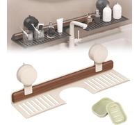 Pwzoax Walnut Bathroom Kitchen Suction Cup Shelf, Walnut Suction Cup Bathroom Shelf, Removable Sink Faucet Organizers, Wall Mounted No Drilling Storage ShelfBasket (White,50cm/19.6in)