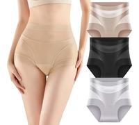 Pwzoax Women's High-Waisted Tummy Control Seamless Boyshorts Silky Soft Full Coverage Panties (3Pcs-a,M)
